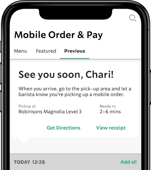 Mobile Order & Pay Screen